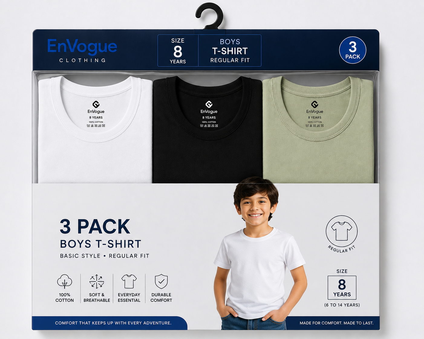 Boys Basic T-Shirt – 3 Pack wholesale Boys product by EnVogue Clothing