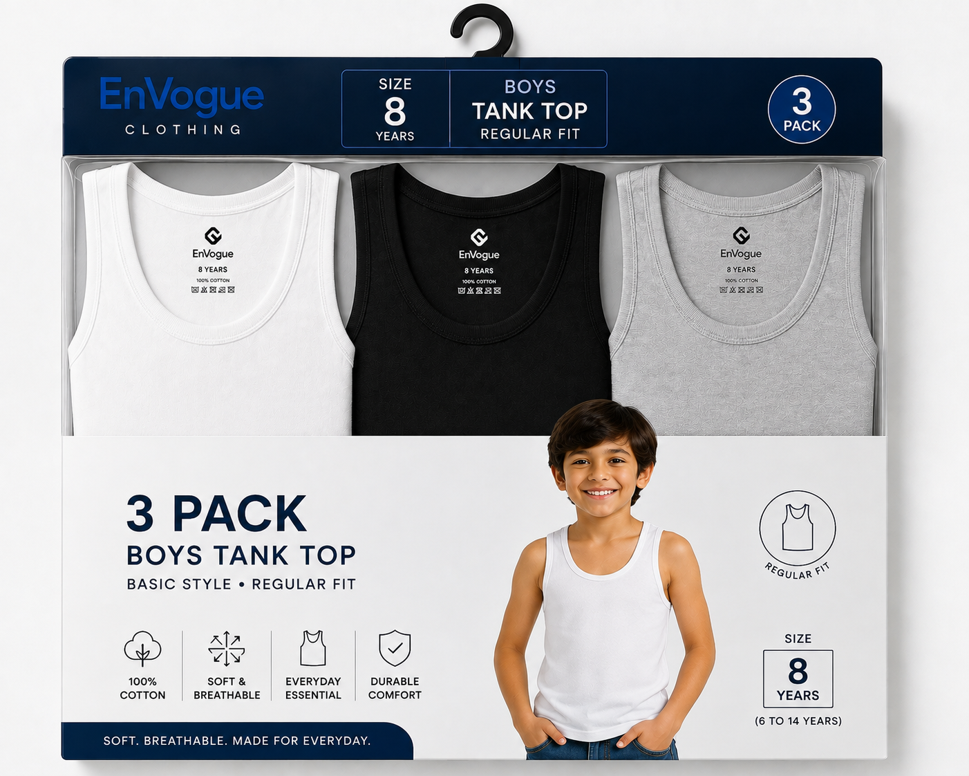 Boys Basic Tank Top – 3 Pack wholesale product image by EnVogue Clothing