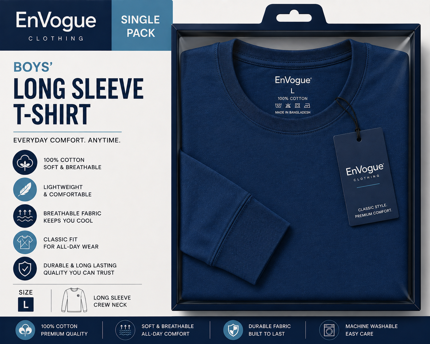 Boys Long Sleeve T-Shirt – Single Pack wholesale product image by EnVogue Clothing
