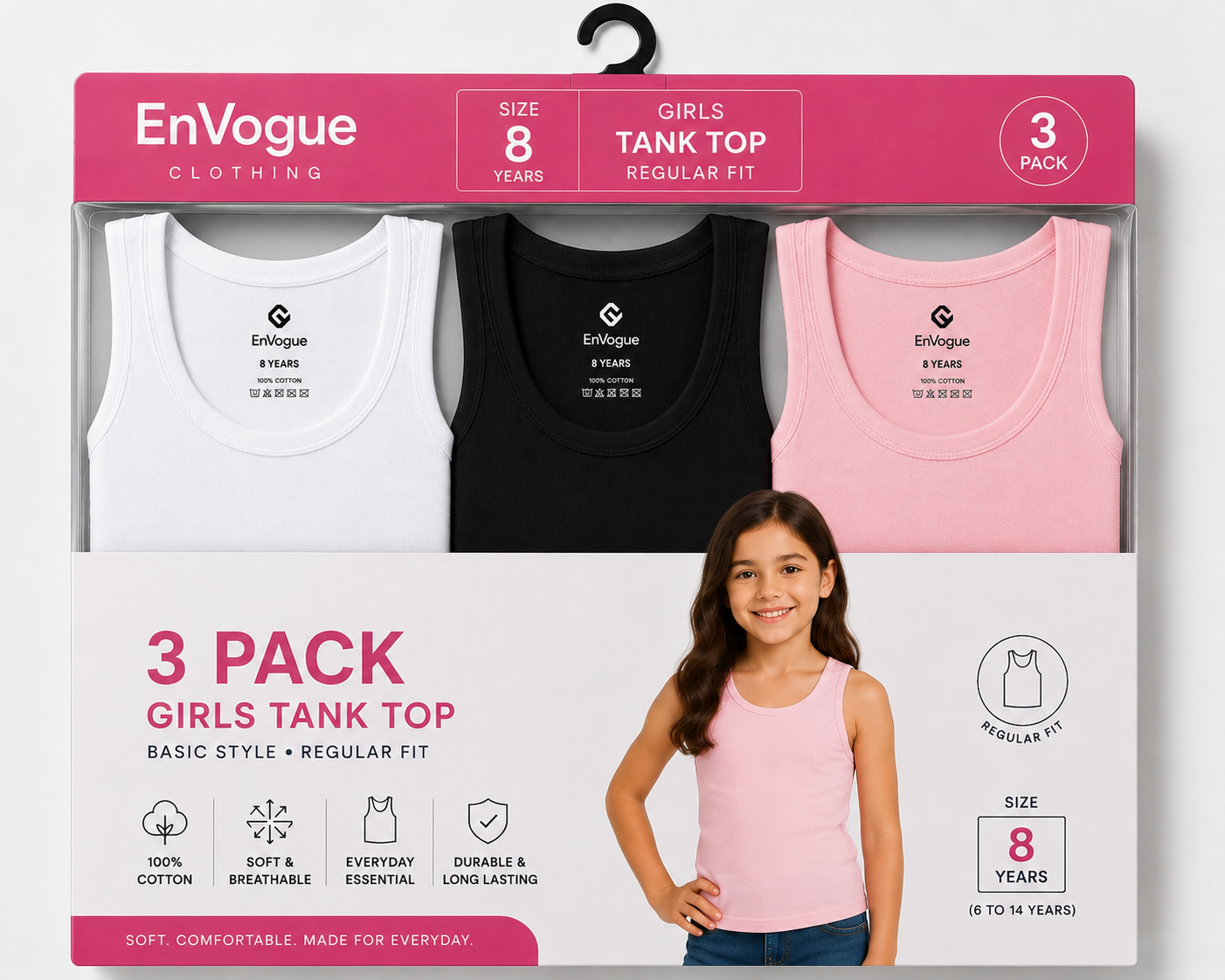 Girls Basic Tank Top – 3 Pack wholesale - EnVogue Clothing Girls Basic Tank Top – 3 Pack wholesale product image by EnVogue Clothing