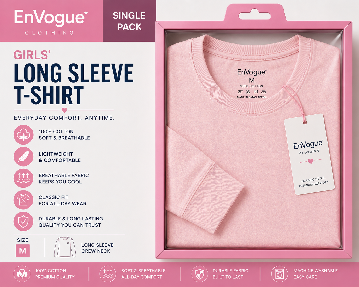 Girls Long Sleeve T-Shirt – Single Pack wholesale product image by EnVogue Clothing