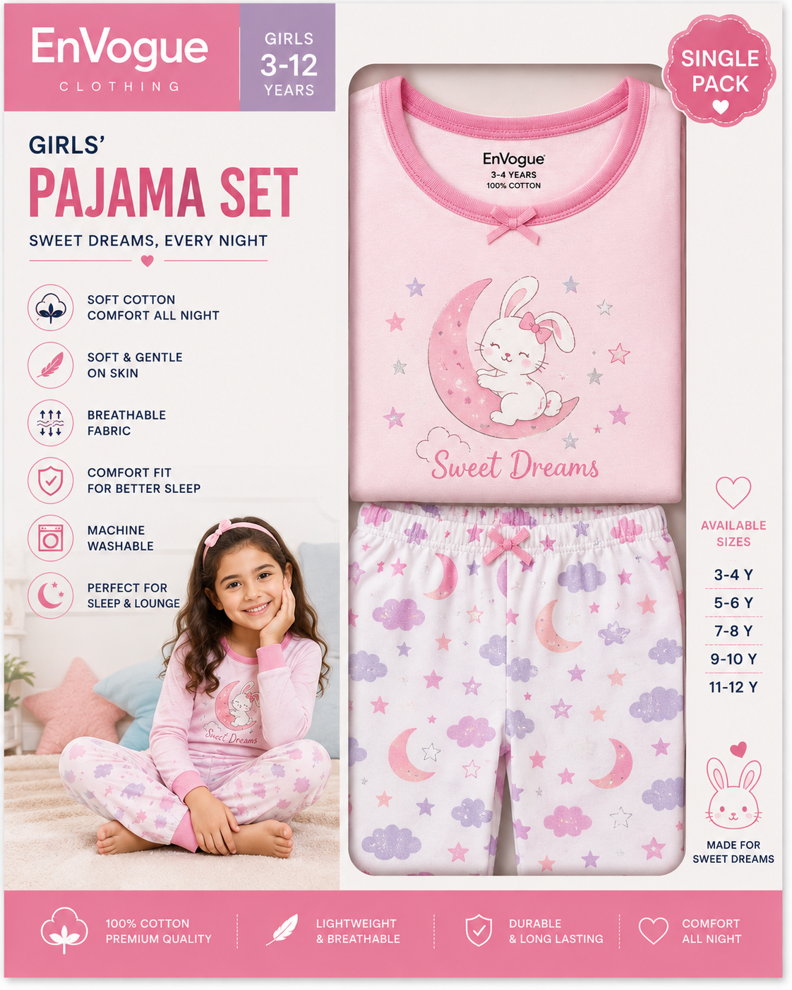 Girls Pajama Set – Single Pack wholesale - EnVogue Clothing Girls Pajama Set – Single Pack wholesale product image by EnVogue Clothing