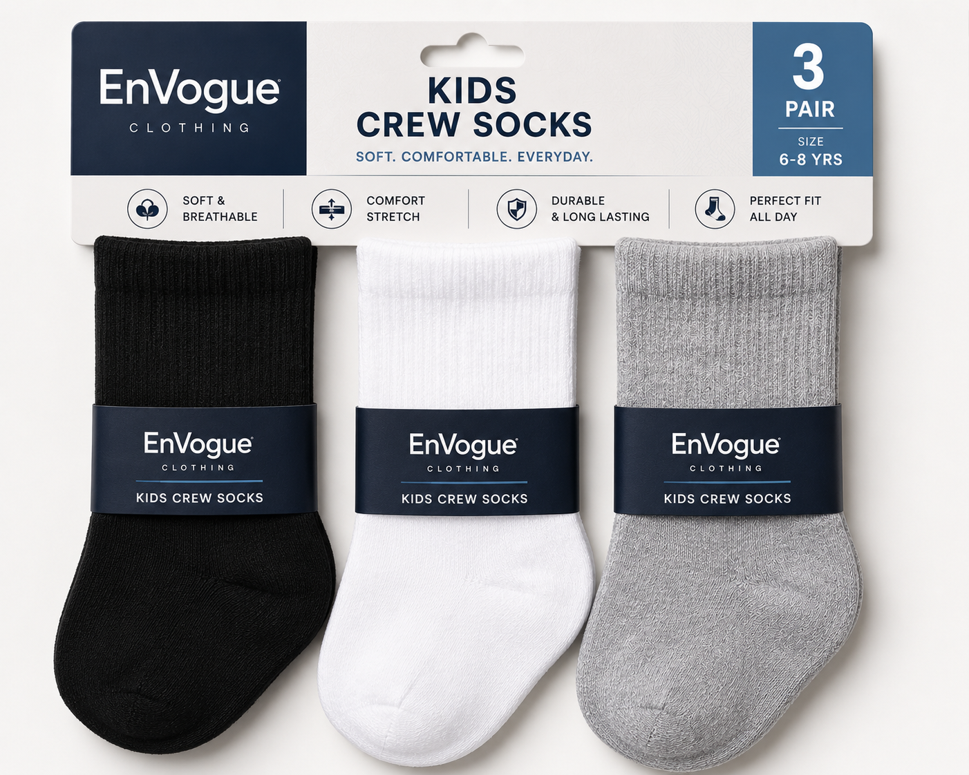 Kids Crew Socks – 3 Pair wholesale - EnVogue Clothing Kids Crew Socks – 3 Pair wholesale product image by EnVogue Clothing