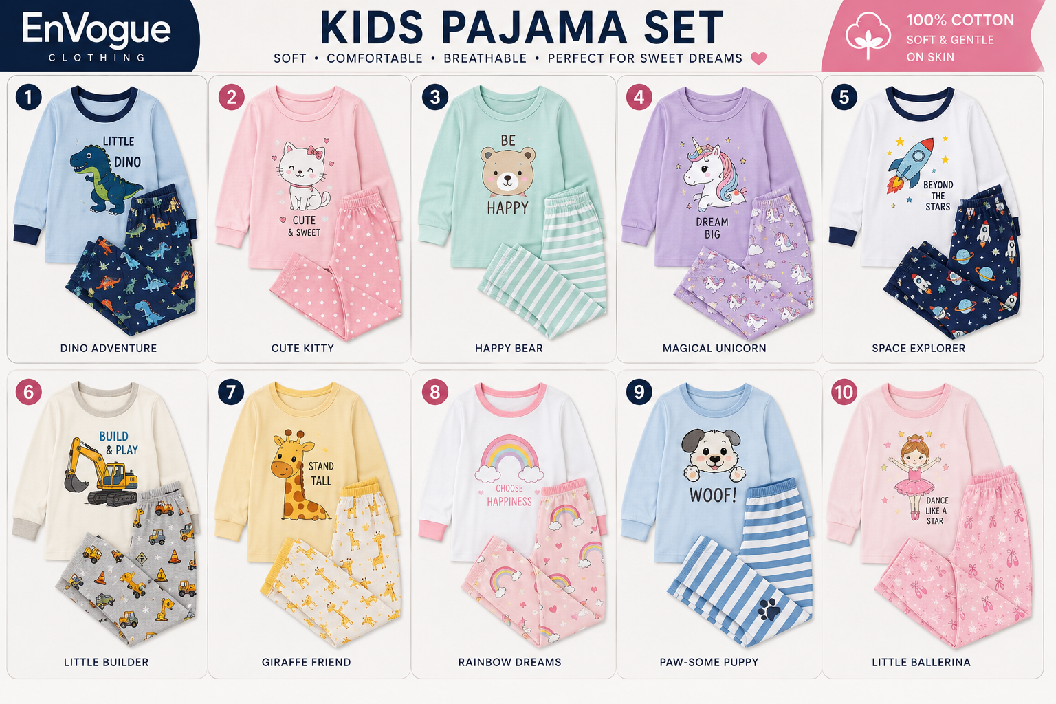Kids Pajama Design Collection – 10 Styles wholesale Kids product by EnVogue Clothing