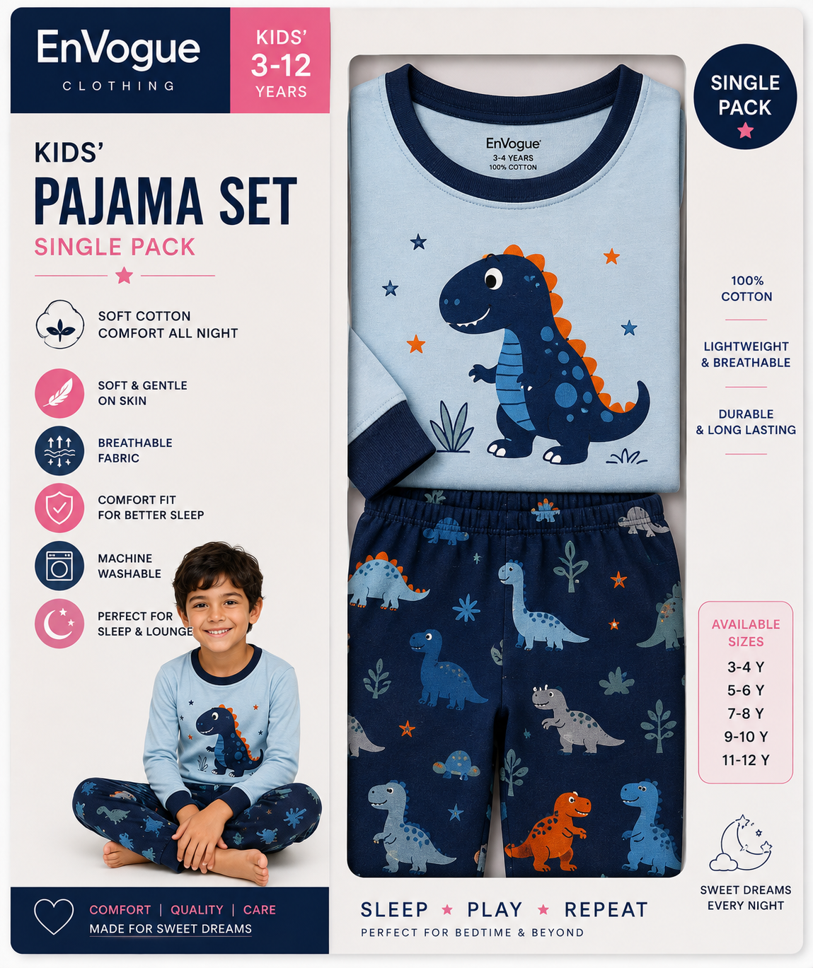 Kids Pajama Set – Single Pack wholesale - EnVogue Clothing Kids Pajama Set – Single Pack wholesale product image by EnVogue Clothing