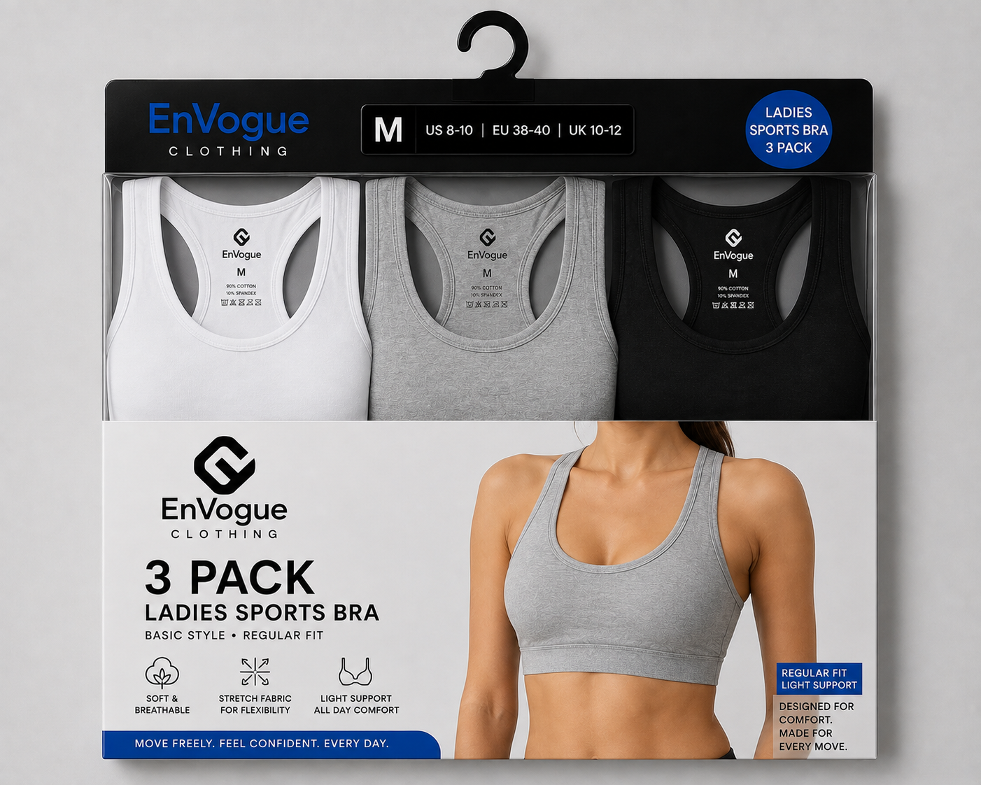 Ladies Basic Sports Bra – 3 Pack wholesale Women product by EnVogue Clothing