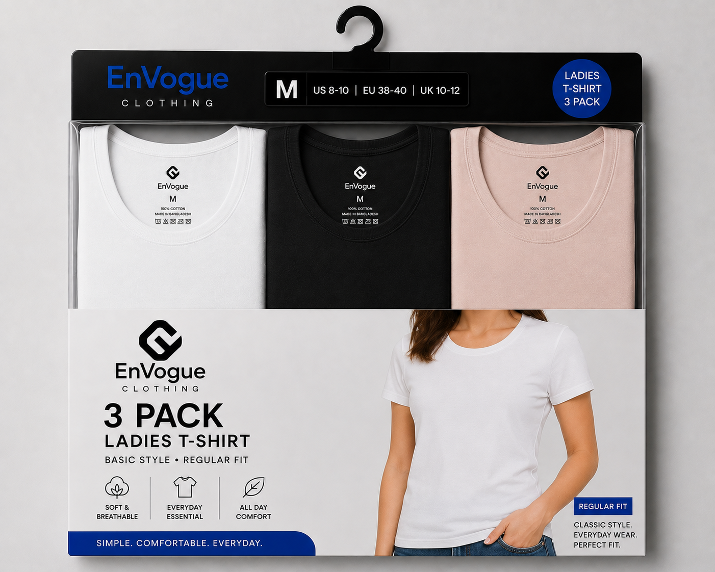 Ladies Basic T-Shirt – 3 Pack wholesale - EnVogue Clothing Ladies Basic T-Shirt – 3 Pack wholesale product image by EnVogue Clothing