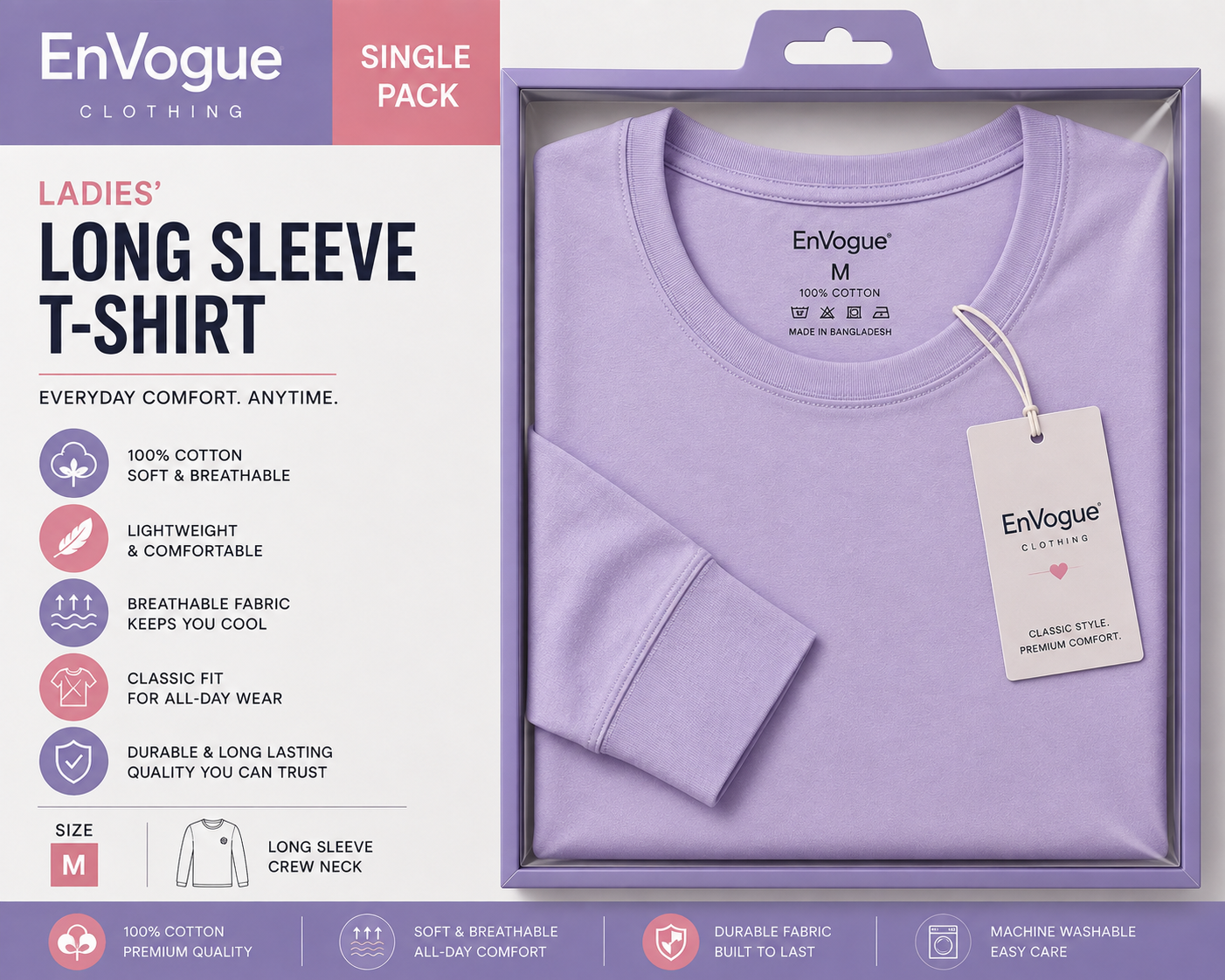 Ladies Long Sleeve T-Shirt – Single Pack wholesale product image by EnVogue Clothing