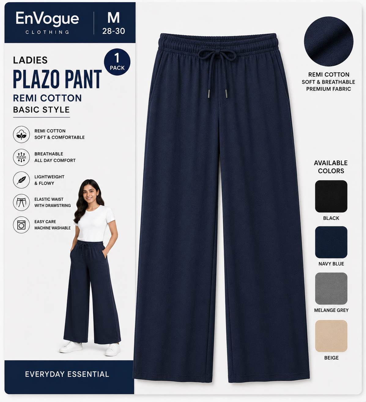Ladies Remi Cotton Palazzo Pant wholesale product image by EnVogue Clothing
