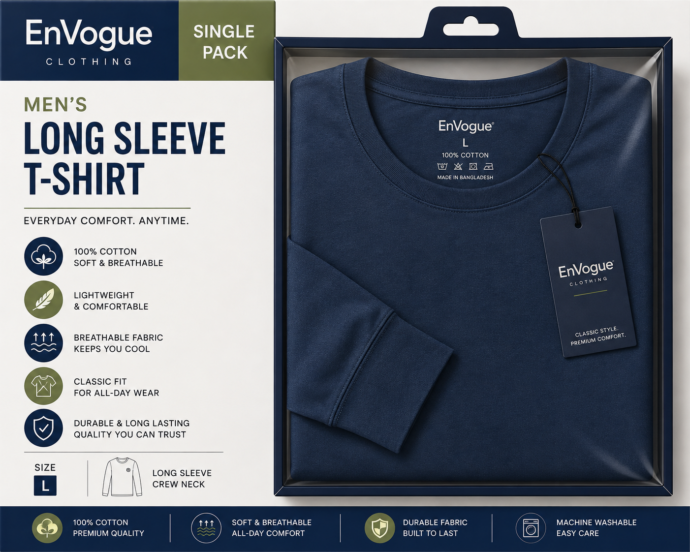 Men's Long Sleeve T-Shirt – Single Pack wholesale Men product by EnVogue Clothing